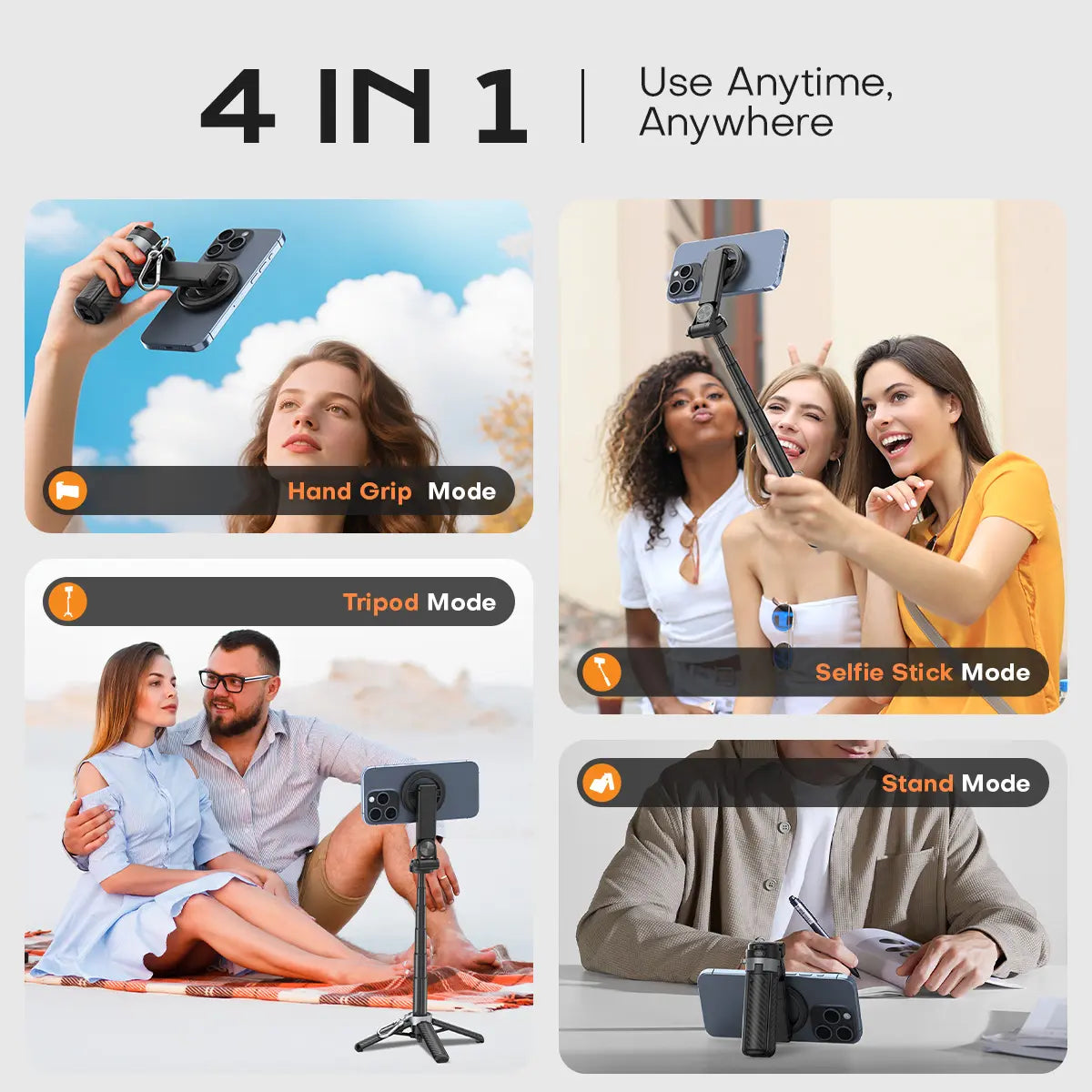 2026 4-in-1 Multifunctional Magnetic mini Selfie Stick with 360° Rotation Compact Stylish Wireless Bluetooth Control Magnetic Phone Holder for Selfies Video Recording Vlogging Compatible with Most Phones - Stabilizer Camera,Maxinum extend to 14.96 inches