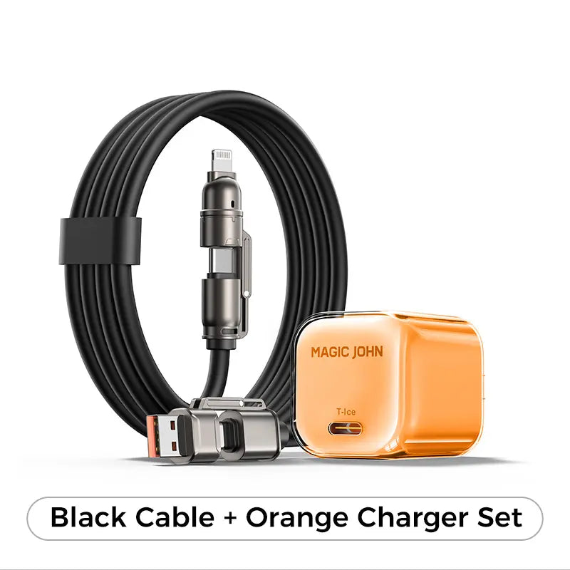 NEW - MAGIC JOHN USB Type C Charging Cable, 4 in 1 Function, 65W Fast Charging, Liquid Silicone and Aluminum Alloy Material, Braided Data Cable, Black & Gray