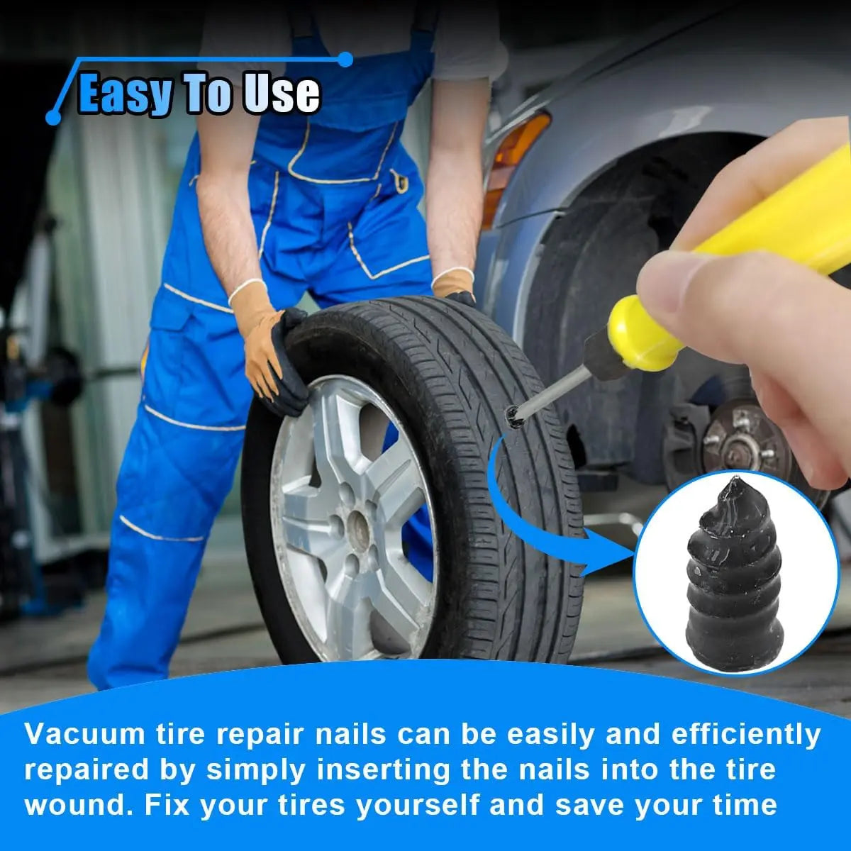 60Pcs Tire Repair Screws Plugs, Self-service Tyre Repair Vacuum Rubber Nails Kit for Car/Motorcycle/Truck/Tractor Puncture Fast Tyre Repair Supplies