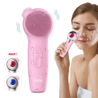 Facial Cleansing Brush Skin Massager Electric Silicone LED Lighting Face Brush Sonic Vibration IPX7 Waterproof