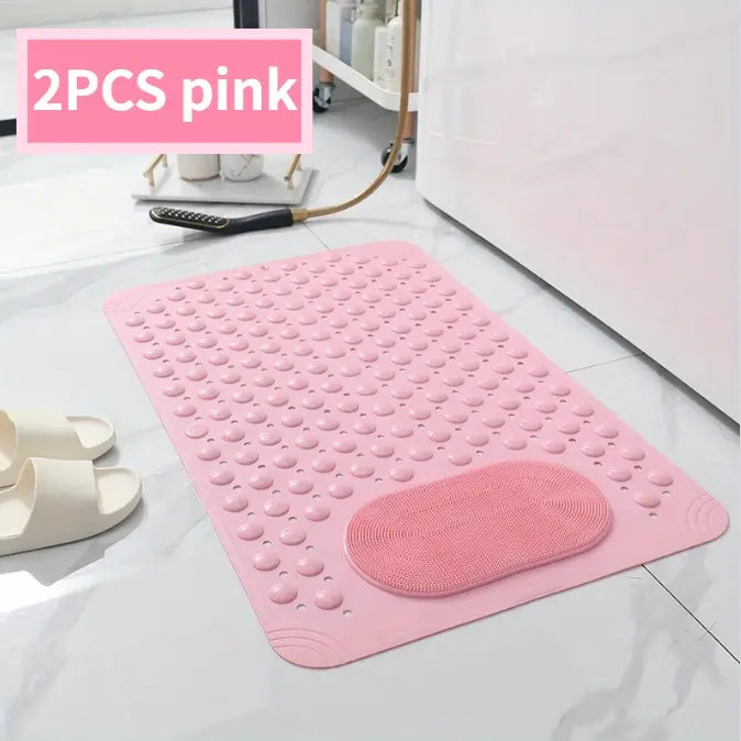 1pc non-slip shower mat, bathtub mat with drain holes and suction cups, foot massage shower rug, home bathroom, bathroom necessities.