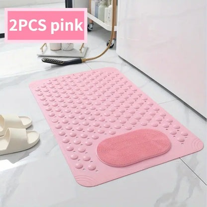 1pc non-slip shower mat, bathtub mat with drain holes and suction cups, foot massage shower rug, home bathroom, bathroom necessities.