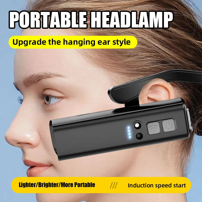 Ear Worn Headlamp, Motion-Sensor LED Headlight – Lightweight & Adjustable for Work, Camping, Running High Lumen Flashlight Multifunctional Flashlight
