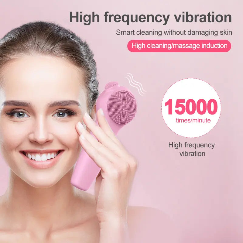 Facial Cleansing Brush Skin Massager Electric Silicone LED Lighting Face Brush Sonic Vibration IPX7 Waterproof