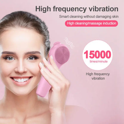 Facial Cleansing Brush Skin Massager Electric Silicone LED Lighting Face Brush Sonic Vibration IPX7 Waterproof