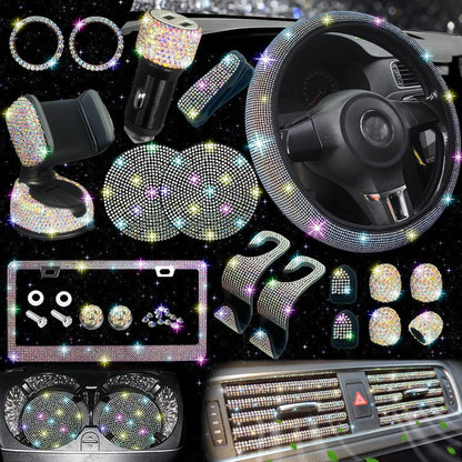 Rhinestone Car Decoration Set for Fall, Steering Wheel Cover & License Plate Frame & Coaster & Hook for BMW i8, Vehicle Automotive Accessories, Interior, Car Accessories