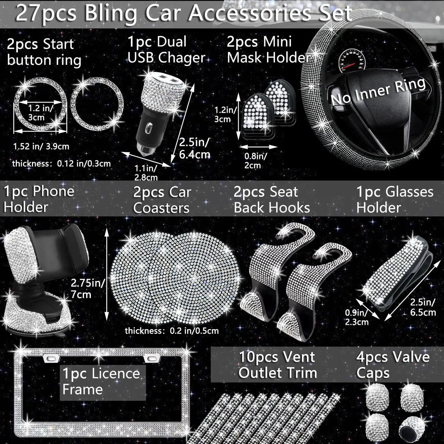 Rhinestone Car Decoration Set for Fall, Steering Wheel Cover & License Plate Frame & Coaster & Hook for BMW i8, Vehicle Automotive Accessories, Interior, Car Accessories