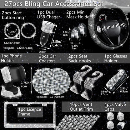 Rhinestone Car Decoration Set for Fall, Steering Wheel Cover & License Plate Frame & Coaster & Hook for BMW i8, Vehicle Automotive Accessories, Interior, Car Accessories