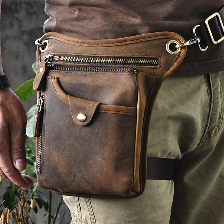 100% Top Grain Cowhide Men's Tactical Waist Bag