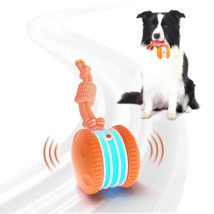 QGI Interactive Dog Ball, Random Path Electric Automatic Moving and Rolling Dog Toy with Rope for Small Medium Large Dogs, Motion-Activated Dog Stimulation Toy for Boredom Relief