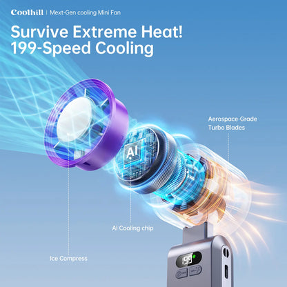 CoolHill ice fan Portable Handheld High Speed Fan 199 Adjustable Levels Foldable for Summer  Travel Vacation Essentials& Outdoor Activities with 13000 RPM Turbine Engine cool fan