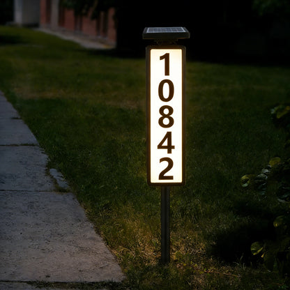 Solar House Number Light House Address Digital Illuminated Ground Plug Sign Automatically Waterproof House Light White and Warm Light