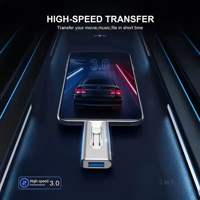 32GB~2T Micro USB + 8 Pin + USB 3.0 3 in 1 Mobile Phone Computer U-Disk