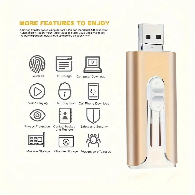 32GB~2T Micro USB + 8 Pin + USB 3.0 3 in 1 Mobile Phone Computer U-Disk