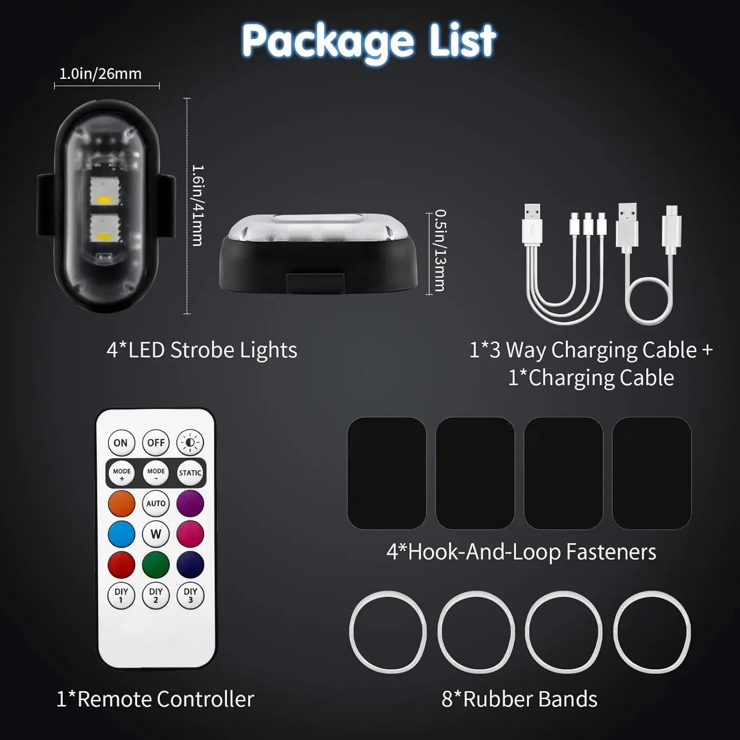 RGB Led Aircraft Strobe Light Remote Wireless Motorcycle Flash Light Warning Lights for   Bike Car Multifunctional