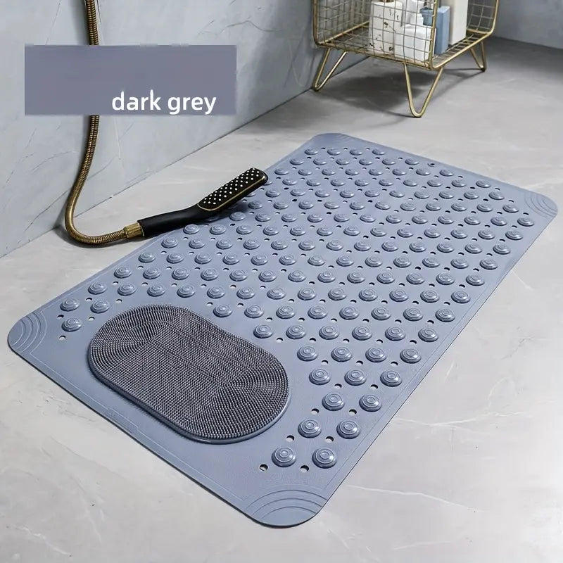 1pc non-slip shower mat, bathtub mat with drain holes and suction cups, foot massage shower rug, home bathroom, bathroom necessities.