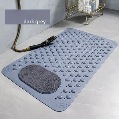 1pc non-slip shower mat, bathtub mat with drain holes and suction cups, foot massage shower rug, home bathroom, bathroom necessities.