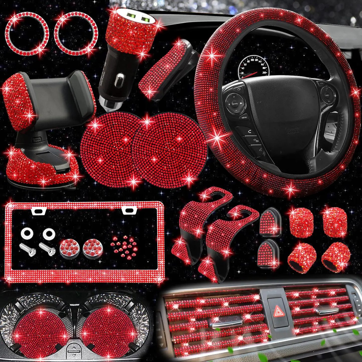 Rhinestone Car Decoration Set for Fall, Steering Wheel Cover & License Plate Frame & Coaster & Hook for BMW i8, Vehicle Automotive Accessories, Interior, Car Accessories