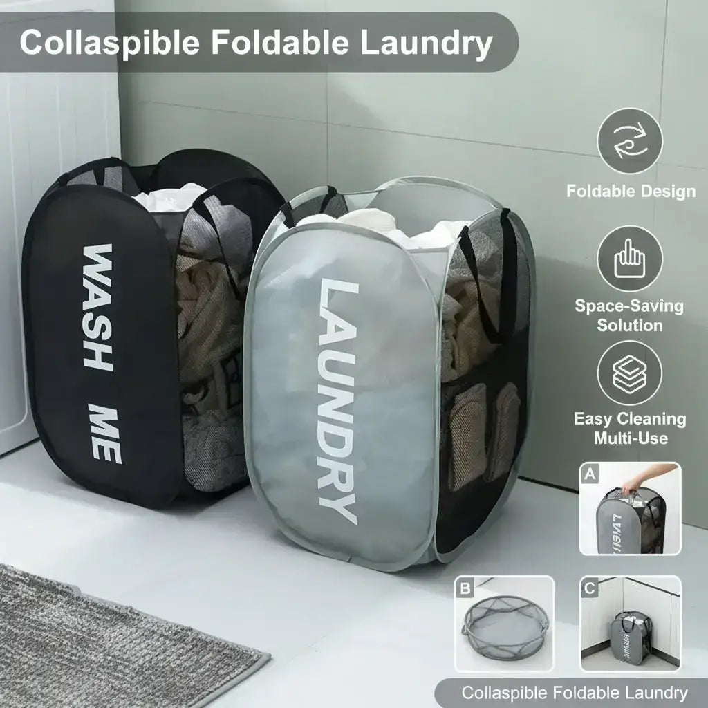 Foldable Laundry Basket with Handle, Home Storage Bin for Dirty Clothes, Durable Organizer for Bathroom & Closet Use, Collapsible Laundry Hamper