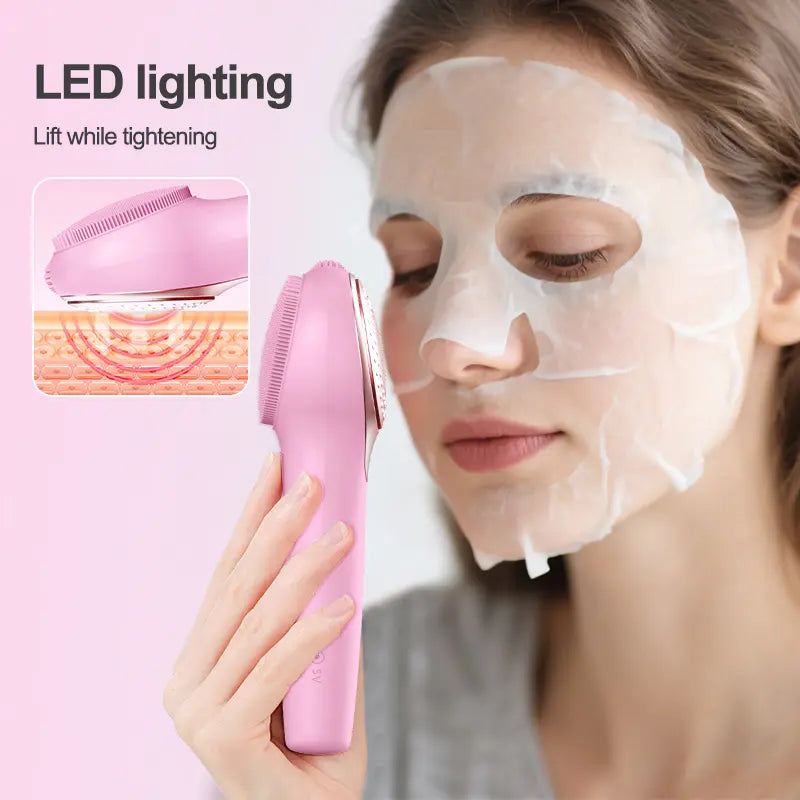 Facial Cleansing Brush Skin Massager Electric Silicone LED Lighting Face Brush Sonic Vibration IPX7 Waterproof