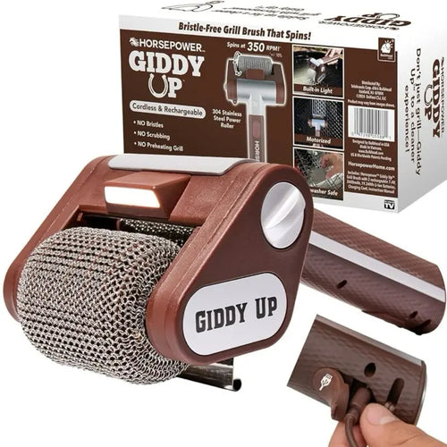 Horsepower Giddy Up Bristle-Free Electric Grill Brush Cordless Stainless Steel Grill Brush with 350 RPM Power for Safe BBQ Cleaning