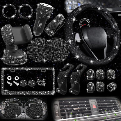 Rhinestone Car Decoration Set for Fall, Steering Wheel Cover & License Plate Frame & Coaster & Hook for BMW i8, Vehicle Automotive Accessories, Interior, Car Accessories