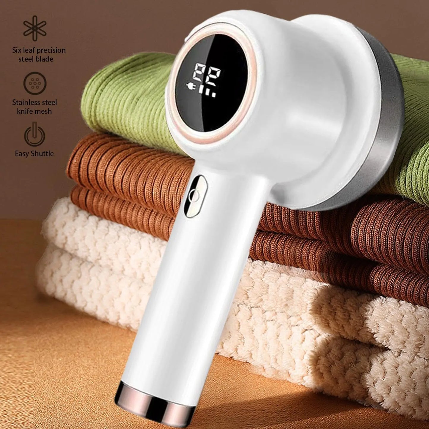 Rechargeable Fabric Shaver Electric Lint Remover with LED Display and Large Capacity Container 3, Settings Control Shaver Easy-to-Grip Handle High-End Color Matching, Efficient Sweater and Lint Shaver for Clothes