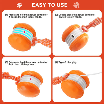 QGI Interactive Dog Ball, Random Path Electric Automatic Moving and Rolling Dog Toy with Rope for Small Medium Large Dogs, Motion-Activated Dog Stimulation Toy for Boredom Relief
