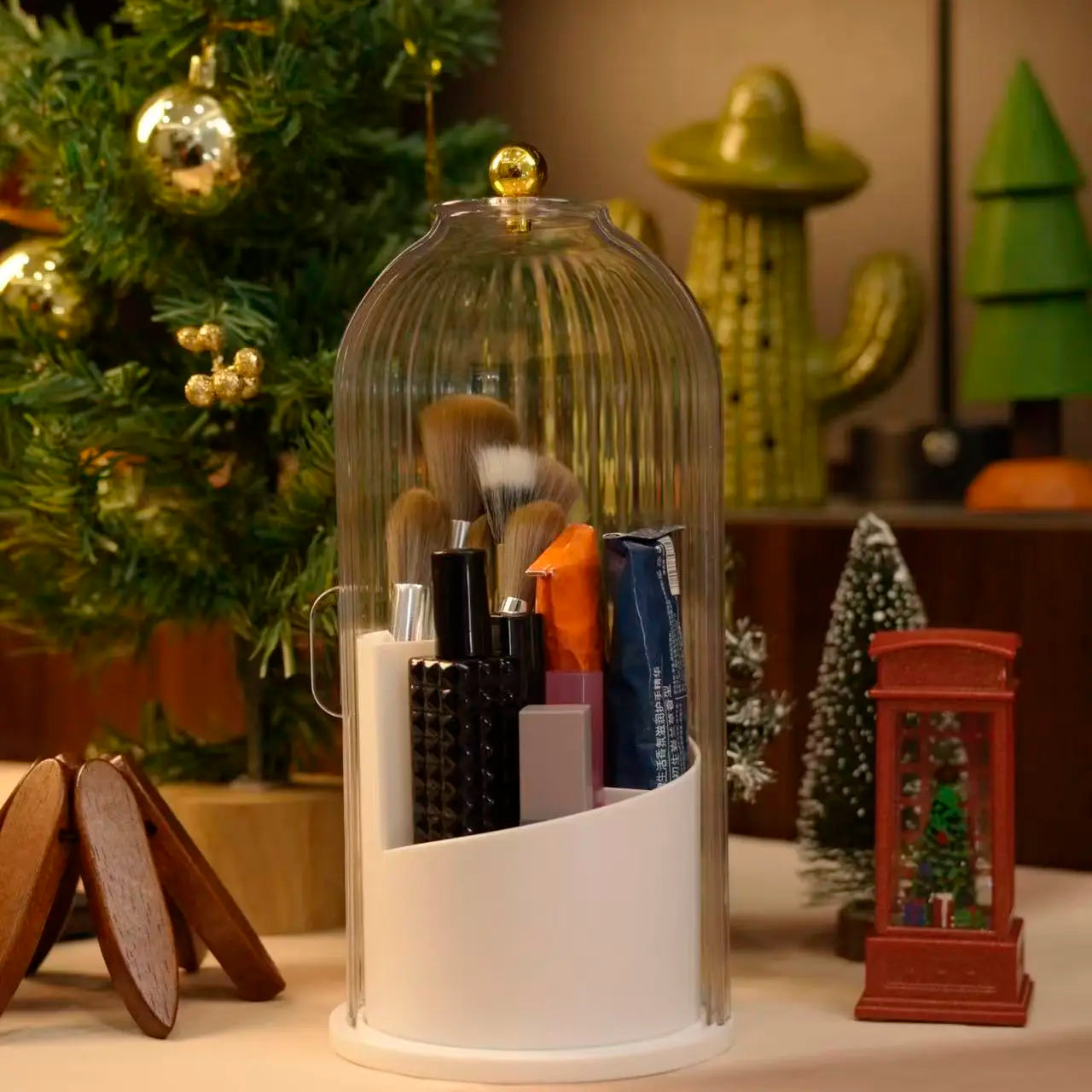 【 Valentines Gift】Portable PP Makeup Brush & Toothbrush Holder – 3-Grid Large Capacity Travel Organizer,Waterproof & moisture-resistant,Travel-friendly with dustproof lid,Multi-purpose: makeup brushes / toothbrush & toothpaste,Black Fridy Bathroom