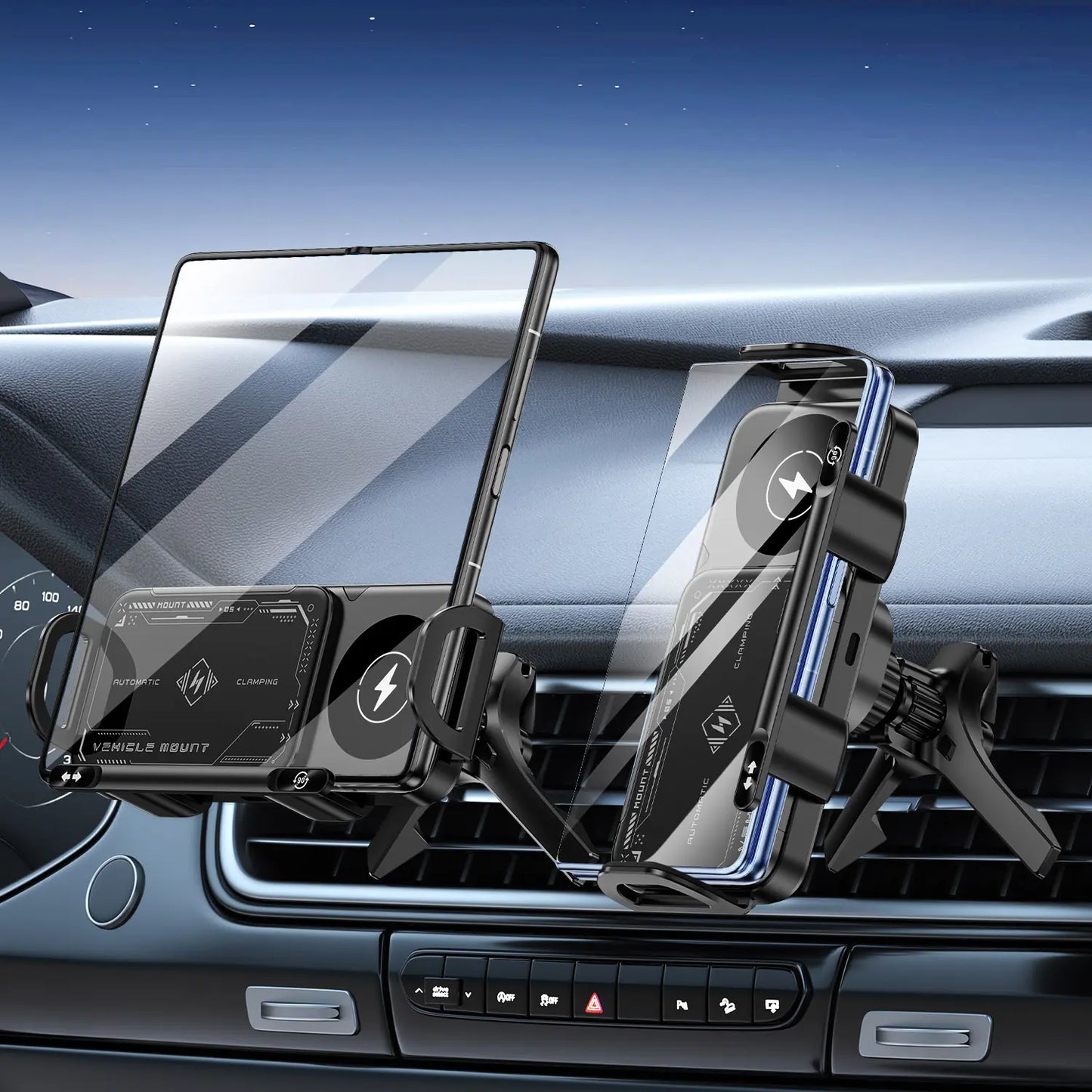 Wireless Charging Phone Holder Car Mount for Folding Screen/Universal Smartphone, 90° Rotating Car Mount Output Power 15W, Super Stable Air Vent Cell Phone Car Mount with Hook Clip, One Button Release for iPhone, Samsung, Google, and Other Smartphone