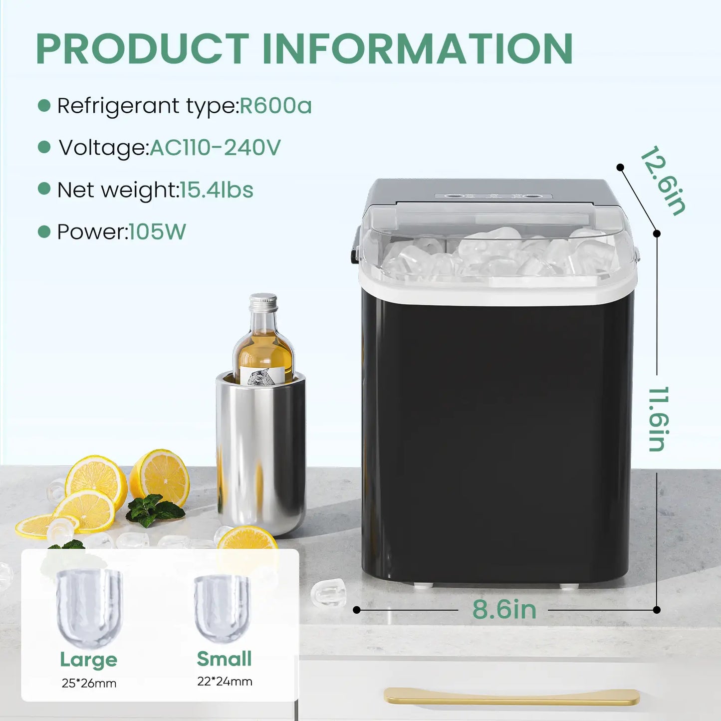 【Deal】Sweet Furniture S-Countertop Ice Maker, Portable Ice Machine Self-Cleaning with Scoop, Basket and Handle, 9 Cubes in 6 Mins, 2 Sizes of Bullet Ice