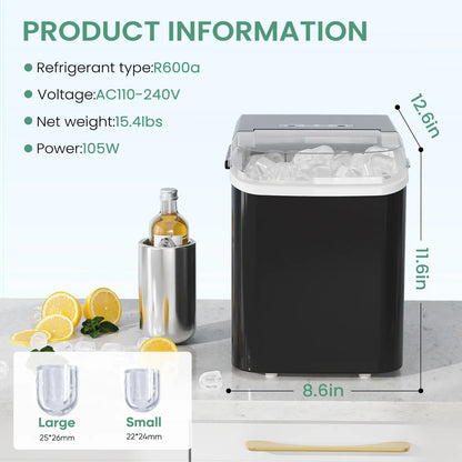 【Deal】Sweet Furniture S-Countertop Ice Maker, Portable Ice Machine Self-Cleaning with Scoop, Basket and Handle, 9 Cubes in 6 Mins, 2 Sizes of Bullet Ice