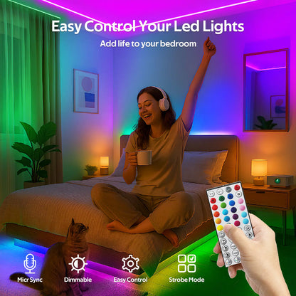 100FT 50FT Smart LED Strip Lights Sync to Music with 44 Key Remote Controller & App Control RGB LED Lights for Bedroom Christmas Decor