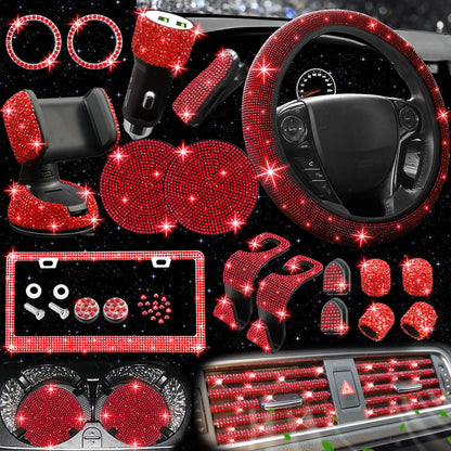 Rhinestone Car Decoration Set for Fall, Steering Wheel Cover & License Plate Frame & Coaster & Hook for BMW i8, Vehicle Automotive Accessories, Interior, Car Accessories