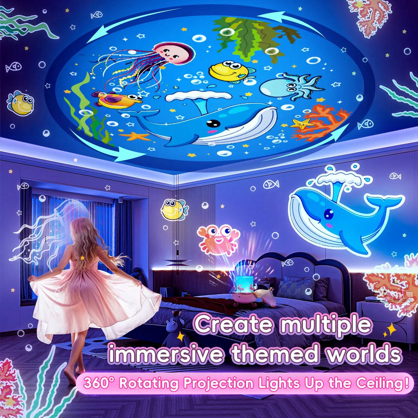 Onefire Kids Night Light Grandparents Gifts  Grandkids 15Films&15 White Noises Remote Cartoon Star Projector Sensory Lamp Princess Room Decor Toddler Sound Machine Autistic Children Baby Unicorn Dinosaur Egg Toys Birthday Ages1-10 Granddaughter Grandson