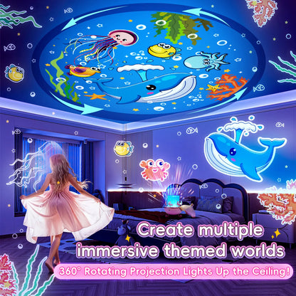 Onefire Kids Night Light Grandparents Gifts  Grandkids 15Films&15 White Noises Remote Cartoon Star Projector Sensory Lamp Princess Room Decor Toddler Sound Machine Autistic Children Baby Unicorn Dinosaur Egg Toys Birthday Ages1-10 Granddaughter Grandson