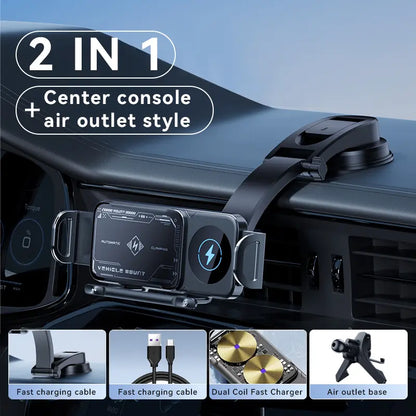 Wireless Charging Phone Holder Car Mount for Folding Screen/Universal Smartphone, 90° Rotating Car Mount Output Power 15W, Super Stable Air Vent Cell Phone Car Mount with Hook Clip, One Button Release for iPhone, Samsung, Google, and Other Smartphone
