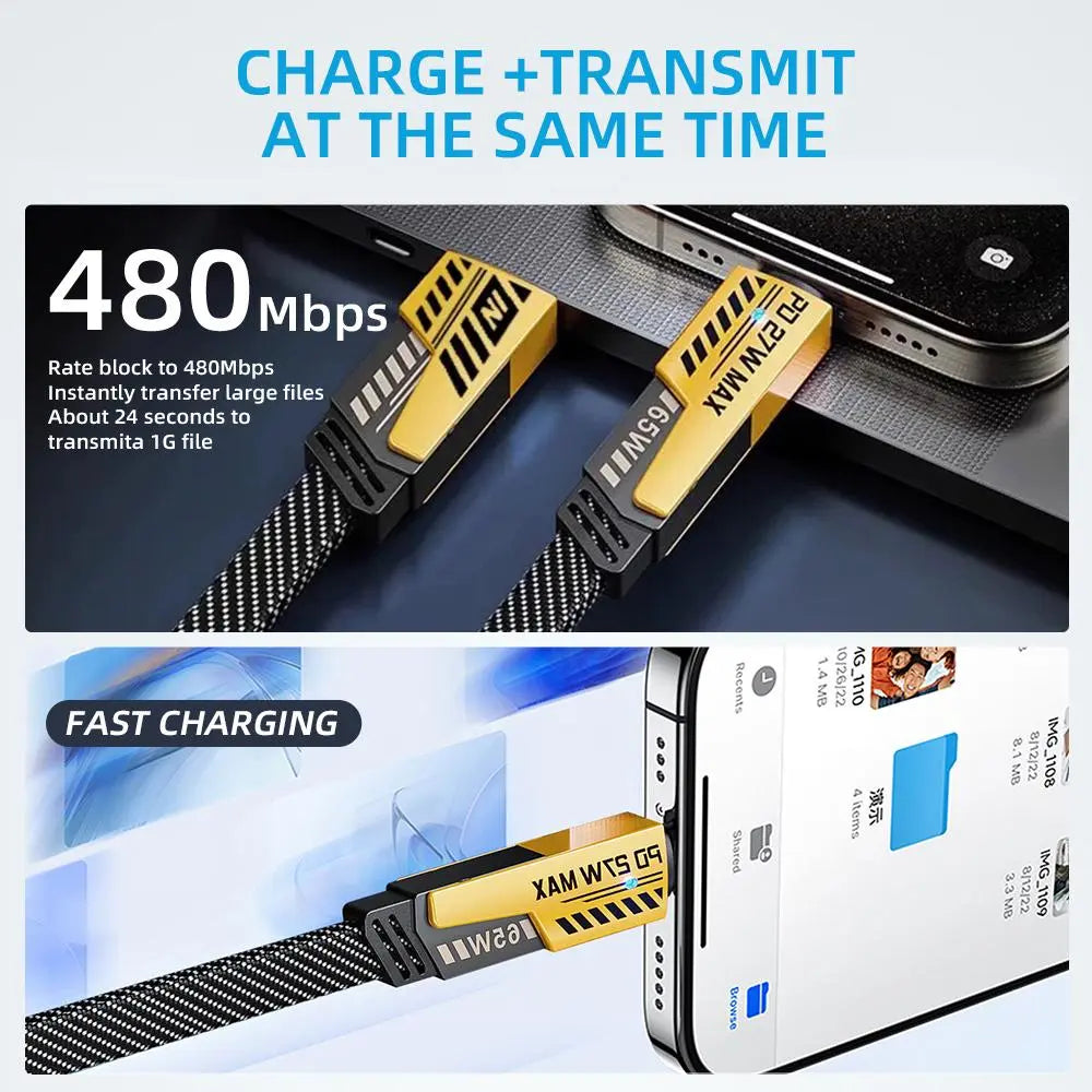 2-Pack Multiple Ports USB C/USB A Fast Charger Adapter with 4-in-1 USB C Cable 5FT Fast Charging Cord, Supports Up to 120W, Compatible with iPhone17/16/15/14/13/12/Pro Max iPad Samsung