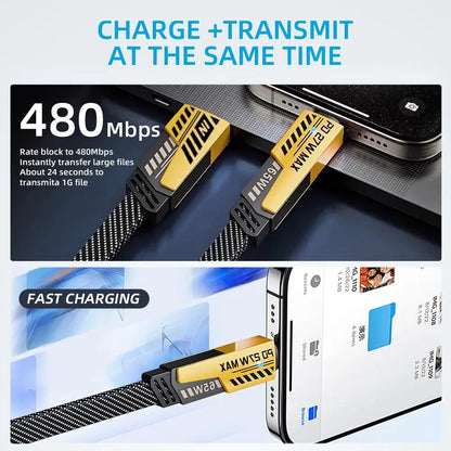 2-Pack Multiple Ports USB C/USB A Fast Charger Adapter with 4-in-1 USB C Cable 5FT Fast Charging Cord, Supports Up to 120W, Compatible with iPhone17/16/15/14/13/12/Pro Max iPad Samsung