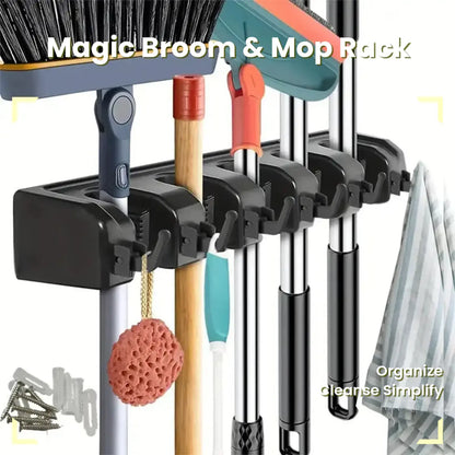 Multi-function Magic Broom & Mop Hook, Wall Mounted Storage, 1 Count Multi-grid Broom & Mop Holder, Portable Household Broom & Mop Organizer, Space Organizer, Plastic Hooks, Home Supplies #TOP PICKS