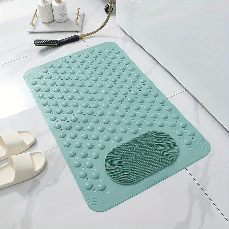 1pc non-slip shower mat, bathtub mat with drain holes and suction cups, foot massage shower rug, home bathroom, bathroom necessities.