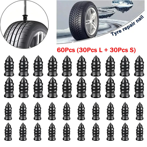 60Pcs Tire Repair Screws Plugs, Self-service Tyre Repair Vacuum Rubber Nails Kit for Car/Motorcycle/Truck/Tractor Puncture Fast Tyre Repair Supplies