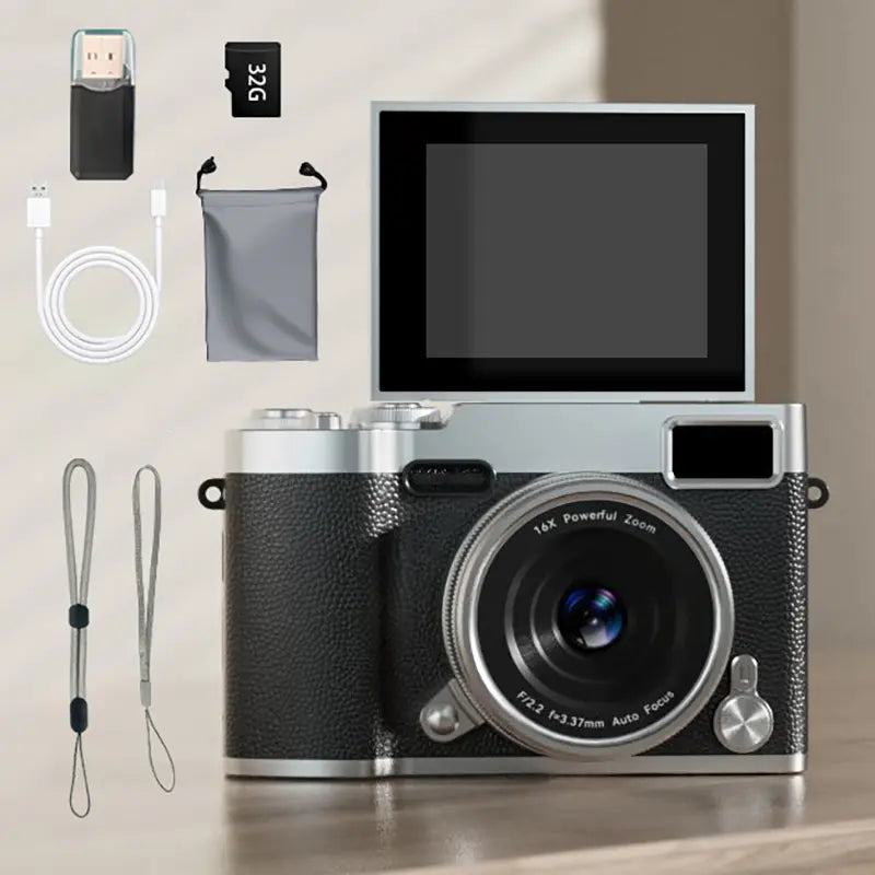 Flip-Screen CCD Camera, Entry-Level Student Pocket Camera with Memory Card, Portable Selfie Digital Camera for Teenagers and Back-to-School Season