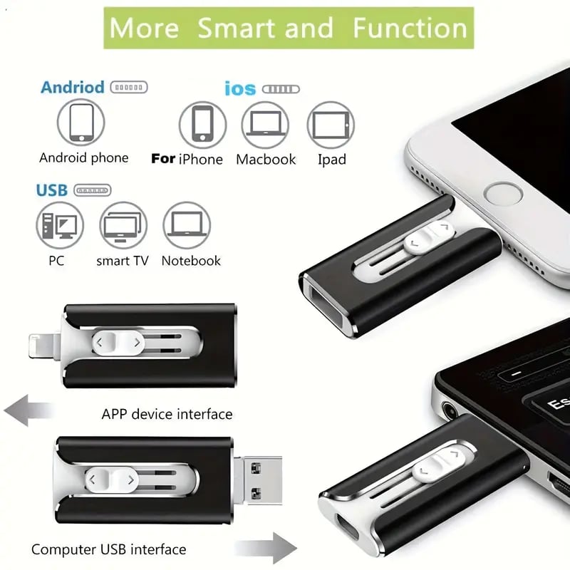 32GB~2T Micro USB + 8 Pin + USB 3.0 3 in 1 Mobile Phone Computer U-Disk