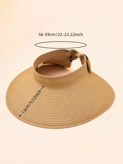 Women's Solid Color Cute Bow Design Wide Brim Straw Hat, Casual Trendy Foldable Sun Hat for Beach, Fashion Accessories for Women & Girls
