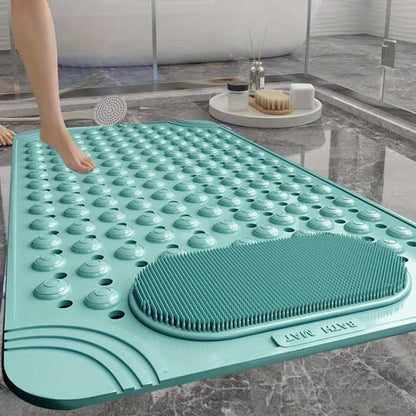 1pc non-slip shower mat, bathtub mat with drain holes and suction cups, foot massage shower rug, home bathroom, bathroom necessities.