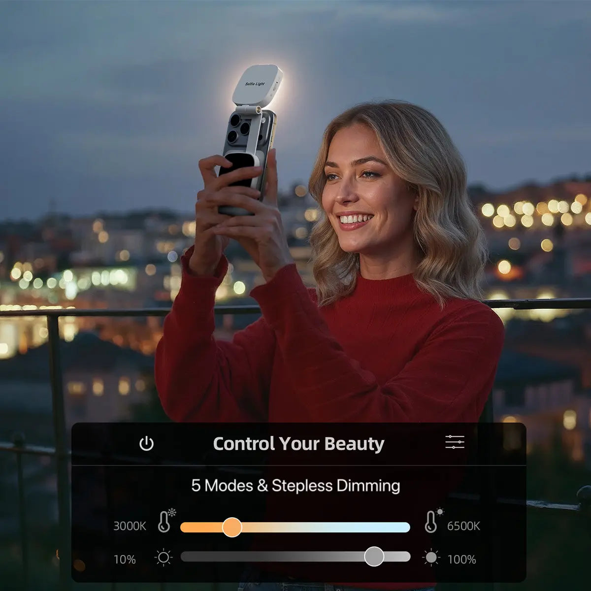 Weilisi Magnetic Selfie Light Compatible with iPhone Magsafe, Adjusted 5 Modes,CRI97+ Rechargable LED Phone Fill Light with Mirror for Selfies, Photography, Makeup, Vlogs, TikTok, Video Recording（Included Metal Ring)