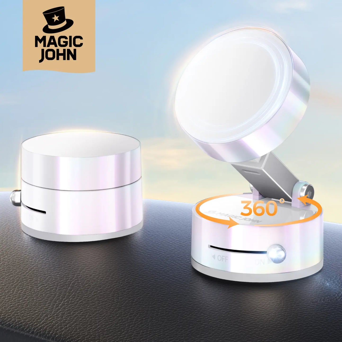 MAGIC JOHN 360° Magnetic Phone Holder Strong Magnetic Grip, Anti-Slip Base & Foldable Design for Car, Home & Travel