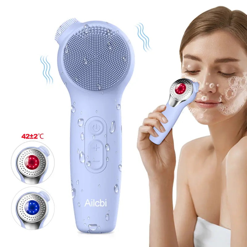 Facial Cleansing Brush Skin Massager Electric Silicone LED Lighting Face Brush Sonic Vibration IPX7 Waterproof