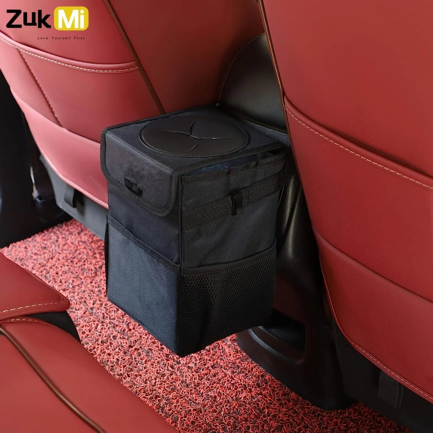 Car Trash Can with Lid & Storage Pockets, Large-Capacity Car Trash Bag, Leak-Proof Automotive Garbage Can, Multipurpose Car Storage Box, Car Storage Organizers